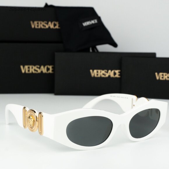 BRAND NEW Versace VE4480U 314/87 White Dark Grey Oval Unisex Sunglasses